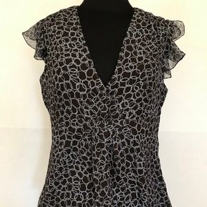 Kenneth Cole 100% Silk Pleat Front Top, Blue/Brown